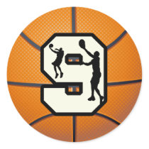 Number 9 Basketball and Player Round Sticker