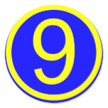 number 9 in a circle, blue background round stickers