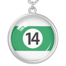 Number fourteen pool ball silver necklace