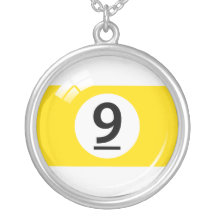 Number nine pool ball silver necklace