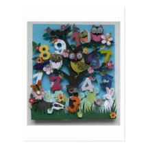 Number Tree with owls Post Card