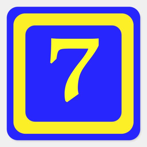 numéro 7, arrière - plan bleu, cadre jaune autocollants carrés