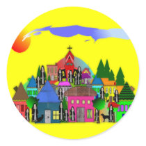 "Nuns of the Village"  Catholic Nun Art Gifts Round Sticker