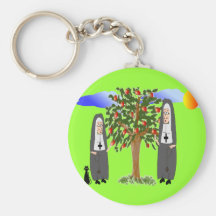 Nuns Stealing Apples Cards & Gifts Keychains