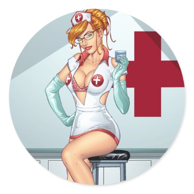 Nurse Pin-up Art Red Head Art by Al Rio Stickers by AlRioArt