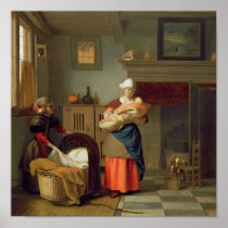 Nursemaid with baby in an interior posters