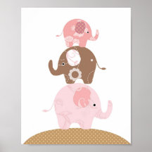 Nursery elephant art girls poster