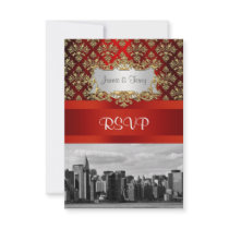 NY City ER Skyline BW Damask Invitation Suite