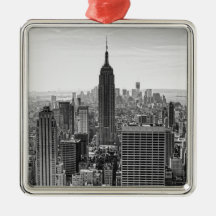 NY City Skyline Empire State Building, WTC BW Christmas Tree Ornaments