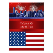 NYC Blue Etched Skyline ESB USA Flag Red W Blue #3 Custom Invitation