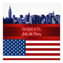 NYC Blue Etched Skyline ESB USA Flag Red W Blue Invite