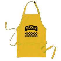 NYC Cutout With Taxi Chequerboard And Banner Aprons