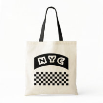 NYC Cutout With Taxi Chequerboard And Banner Tote Bags
