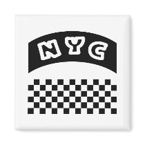 NYC Cutout With Taxi Chequerboard And Banner Fridge Magnets