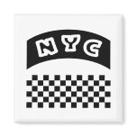 NYC Cutout With Taxi Chequerboard And Banner magnets