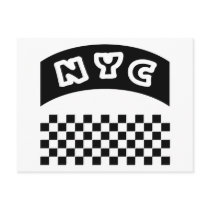 NYC Cutout With Taxi Chequerboard And Banner Post Card