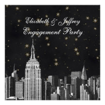 NYC ESB Skyline Etched Black Starry Engagement Personalized Invite
