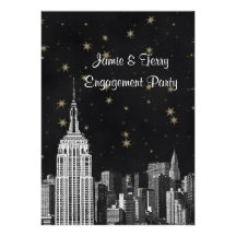 NYC ESB Skyline Etched Black Starry Engagement V Invitation
