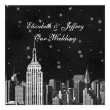 NYC ESB Skyline Etched Black Starry Wedding Announcement
