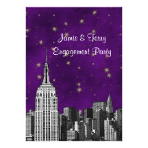 NYC ESB Skyline Etched Purple Starry Engagement V Custom Announcements