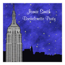 NYC ESB Skyline Silhouette Blu Starry Bachelorette Custom Announcement