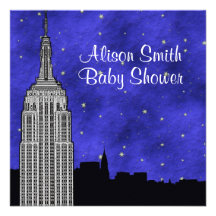 NYC ESB Skyline Silhouette Blue Starry Baby Shower Invitation