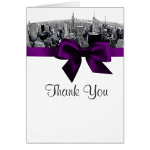 NYC Etched Fisheye Skyline BW Purple Thank You Greeting Card