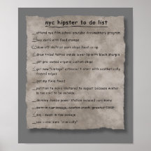 NYC Hipster To Do List Poster