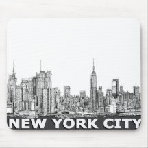 NYC monochrome skyline text Mousepad
