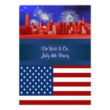 NYC Red Etched Skyline ESB USA Flag Red W Blue #2 Custom Announcements
