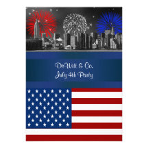 NYC Red Etched Skyline ESB USA Flag Red W Blue #4 Custom Announcements