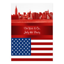 NYC Red Etched Skyline ESB USA Flag Red W Blue Invitation