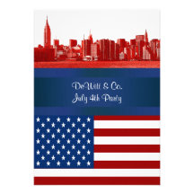 NYC Red Etched Skyline ESB USA Flag Red W Blue Card