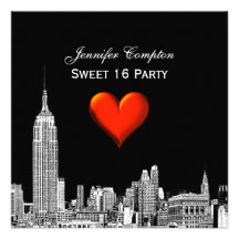 NYC Skyline 01 Etched DIY BG Color SQ Sweet 16 Announcements