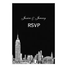 NYC Skyline 01 Etched RSVP #1 With Menu Custom Announcements
