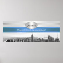 NYC Skyline BW 05 White Blue 2 Party Banner Posters