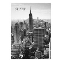 NYC Skyline Empire State Building, WTC BW RSVP Custom Invitations