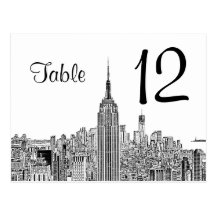 NYC Skyline ESB Top of the Rock Table Number Postcards