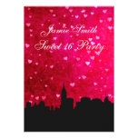 NYC Skyline Silhouette Hot Pink Red Hrt Sweet 16 V invitations