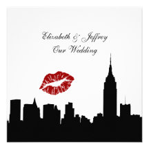 NYC Skyline Silhouette, Kiss ESB #1 BW Wedding SQ Custom Announcement