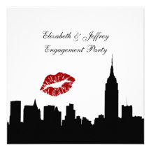 NYC Skyline Silhouette, Kiss ESB #1 Engagement SQ Custom Announcements