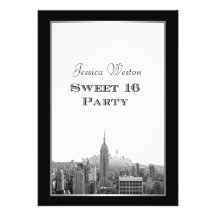 NYC Skyline Top of the Rock ESB Etched Fr Sweet 16 Personalized Announcement