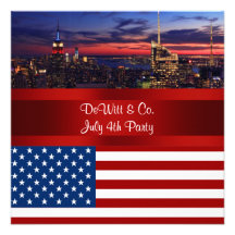 NYC Skyline USA Flag Red White Blue #2 Party SQ2 Personalized Announcement