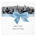 NYC Wide Fisheye Skyline BW Lt Blue Sweet 16 SQ invitations