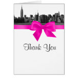 NYC Wide Skyline Etched BW Hot Pink Thank You Cards