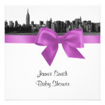 NYC Wide Skyline Etched BW Lilac Baby Shower SQ invitations
