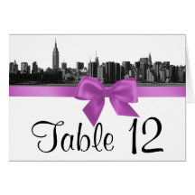 NYC Wide Skyline Etched BW Lilac Table Number Greeting Cards