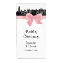 NYC Wide Skyline Etched BW Pink Wine Label