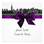 NYC Wide Skyline Etched BW Purple Sweet Sixteen SQ invitations