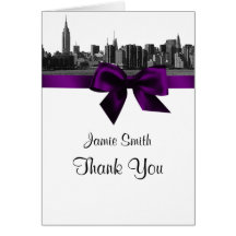NYC Wide Skyline Etched BW Purple Thank You #2 Card